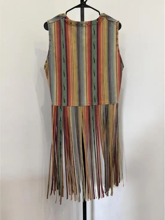 Scully Women's Serape Striped Print Fringe Vest XXL - Picture 9 of 9